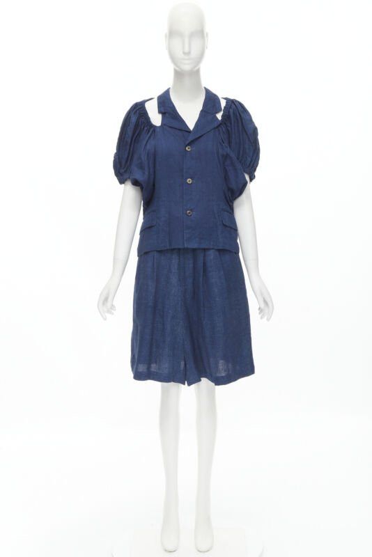 Comme des Garcons vintage COMME DES GARCONS 1989 blue linen ruched sleeve cut out top shorts set M Size 28" / US 6 / IT 42 - 12 Thumbnail