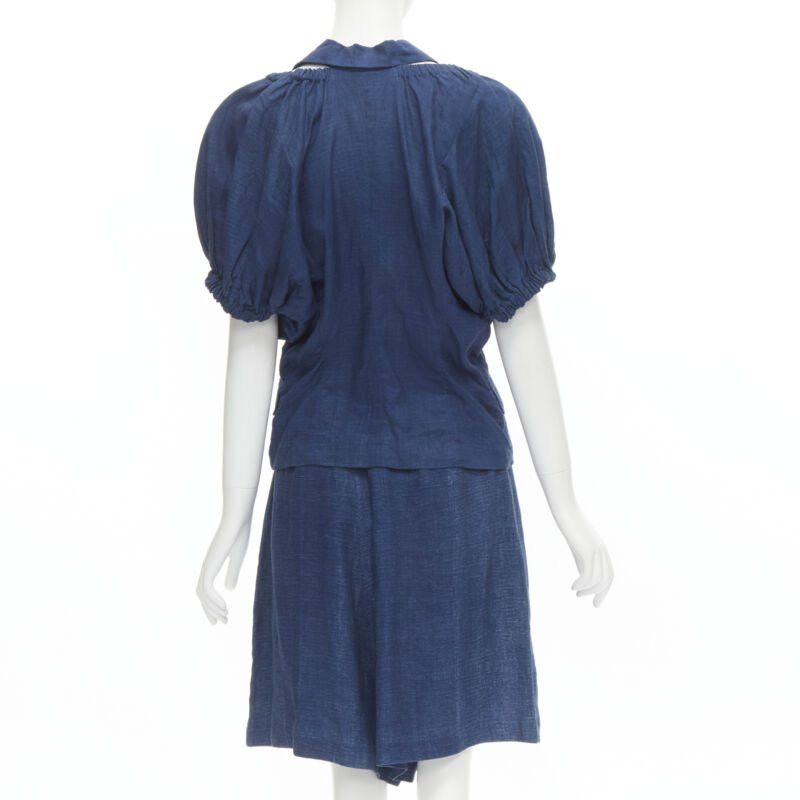 Comme des Garcons vintage COMME DES GARCONS 1989 blue linen ruched sleeve cut out top shorts set M Size 28" / US 6 / IT 42 - 5 Thumbnail