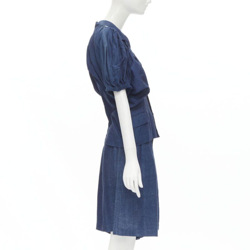 Comme des Garcons vintage COMME DES GARCONS 1989 blue linen ruched sleeve cut out top shorts set M Size 28" / US 6 / IT 42 - 4 Thumbnail