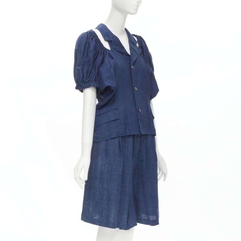Comme des Garcons vintage COMME DES GARCONS 1989 blue linen ruched sleeve cut out top shorts set M Size 28" / US 6 / IT 42 - 3 Thumbnail