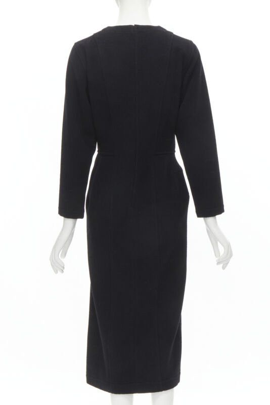 Comme des Garcons vintage COMME DES GARCONS 1980s black wool asymmetric panelled sheath dress M Size M / US 6-8 / IT 42-44 - 5 Thumbnail