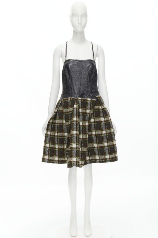 Junya Watanabe JUNYA WATANABE 2005 black lacquered bust green tweed flared cocktail dress M Size M / US 6-8 / IT 42-44 - 12 Thumbnail
