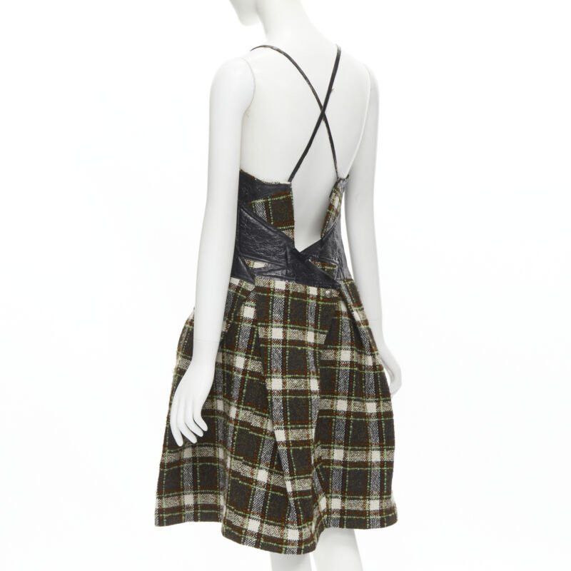Junya Watanabe JUNYA WATANABE 2005 black lacquered bust green tweed flared cocktail dress M Size M / US 6-8 / IT 42-44 - 6 Thumbnail