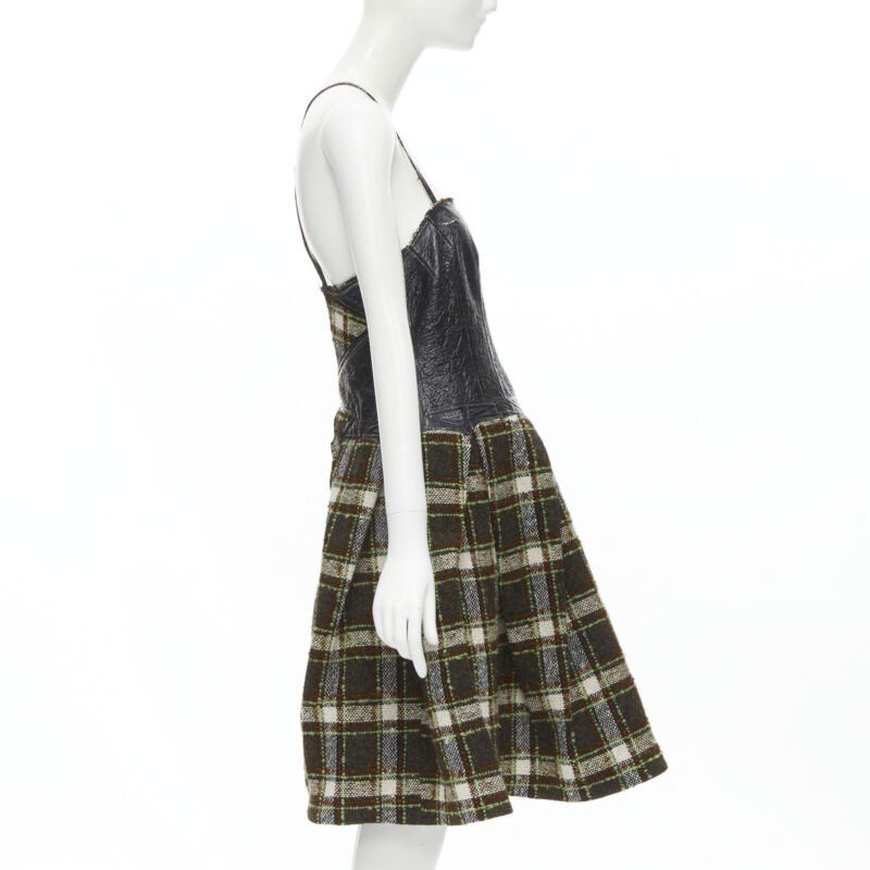 Junya Watanabe JUNYA WATANABE 2005 black lacquered bust green tweed flared cocktail dress M Size M / US 6-8 / IT 42-44 - 4 Thumbnail