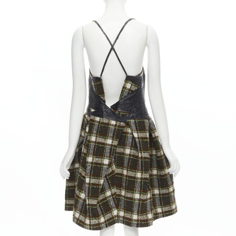 Junya Watanabe JUNYA WATANABE 2005 black lacquered bust green tweed flared cocktail dress M Size M / US 6-8 / IT 42-44 - 5 Thumbnail