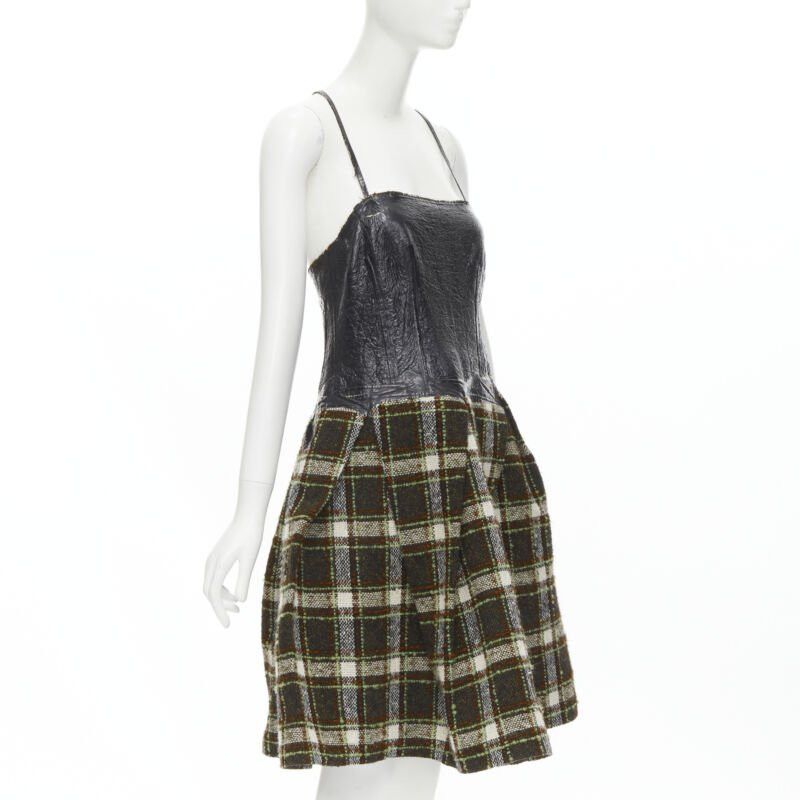 Junya Watanabe JUNYA WATANABE 2005 black lacquered bust green tweed flared cocktail dress M Size M / US 6-8 / IT 42-44 - 3 Thumbnail