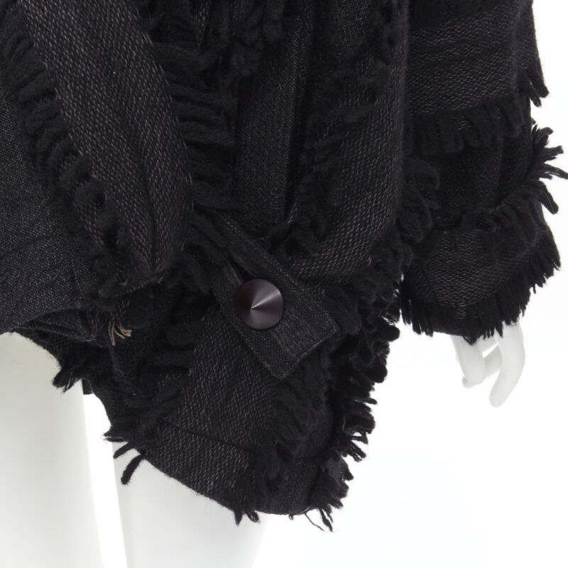 Issey Miyake ISSEY MIYAKE 1980's Vintage grey wool fringe oversized wrap Cocoon coat M rare Size M / US 6-8 / IT 42-44 - 7 Thumbnail