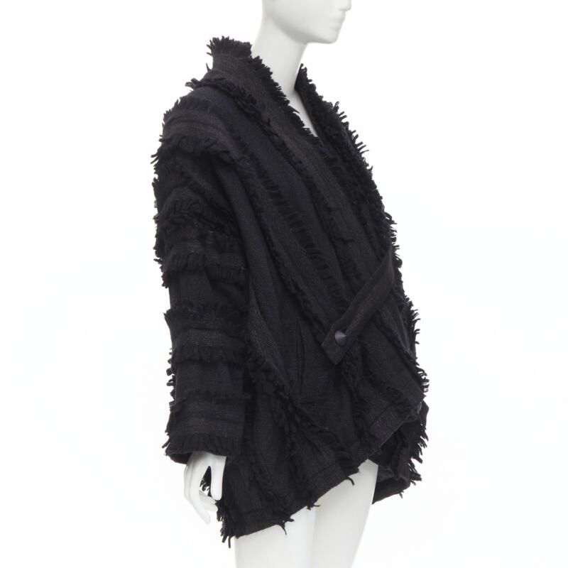 Issey Miyake ISSEY MIYAKE 1980's Vintage grey wool fringe oversized wrap Cocoon coat M rare Size M / US 6-8 / IT 42-44 - 3 Thumbnail