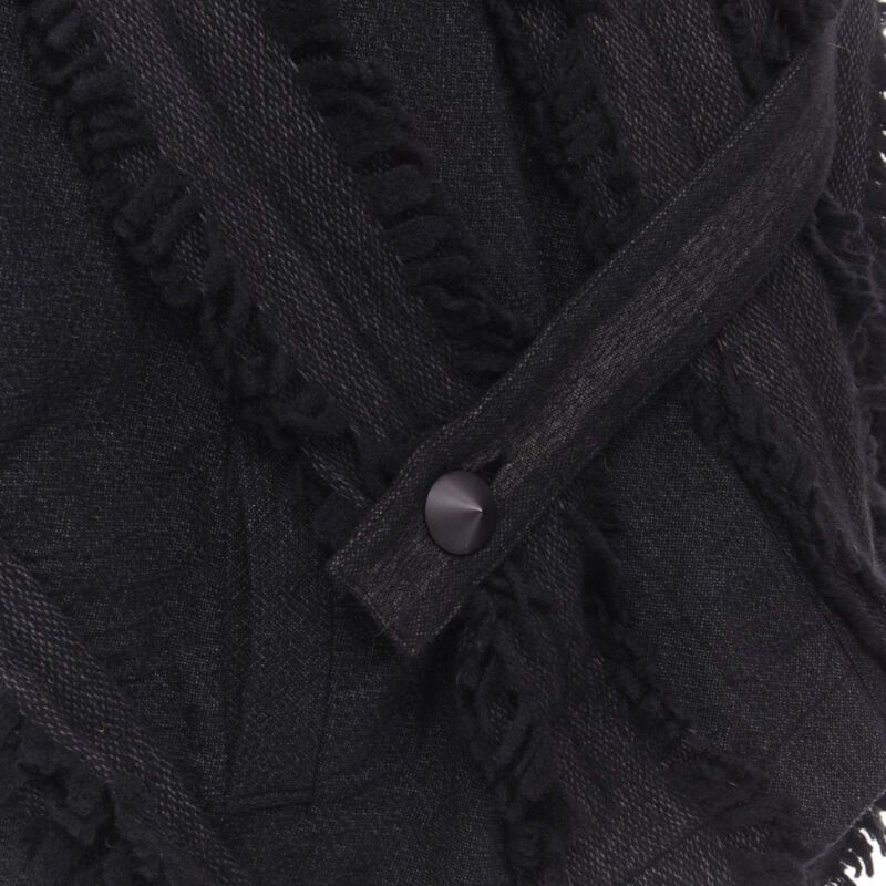 Issey Miyake ISSEY MIYAKE 1980's Vintage grey wool fringe oversized wrap Cocoon coat M rare Size M / US 6-8 / IT 42-44 - 11 Thumbnail