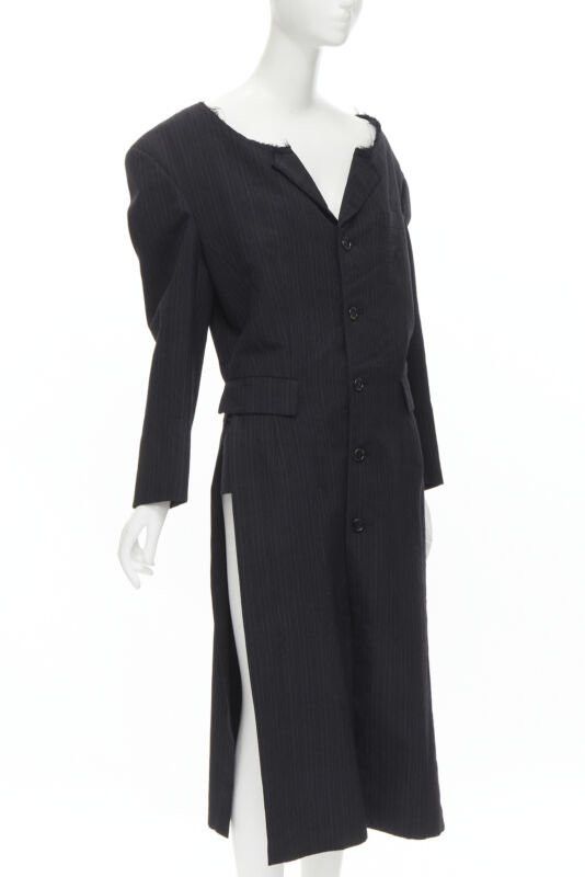 Comme des Garcons COMME DES GARCONS 1994 dark grey pinstripe frayed cut collar boxy coat M Size M / US 6-8 / IT 42-44 - 3 Thumbnail