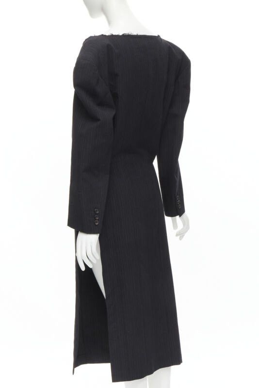 Comme des Garcons COMME DES GARCONS 1994 dark grey pinstripe frayed cut collar boxy coat M Size M / US 6-8 / IT 42-44 - 6 Thumbnail