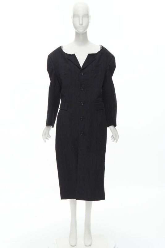 Comme des Garcons COMME DES GARCONS 1994 dark grey pinstripe frayed cut collar boxy coat M Size M / US 6-8 / IT 42-44 - 12 Thumbnail