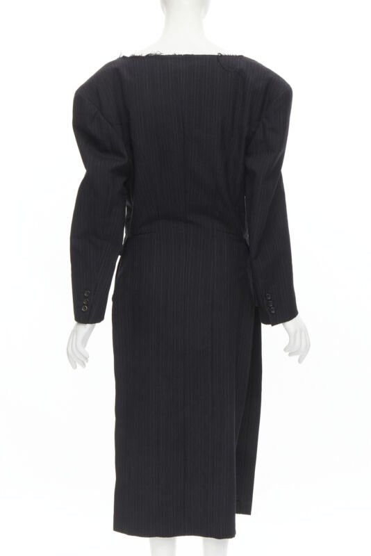 Comme des Garcons COMME DES GARCONS 1994 dark grey pinstripe frayed cut collar boxy coat M Size M / US 6-8 / IT 42-44 - 5 Thumbnail