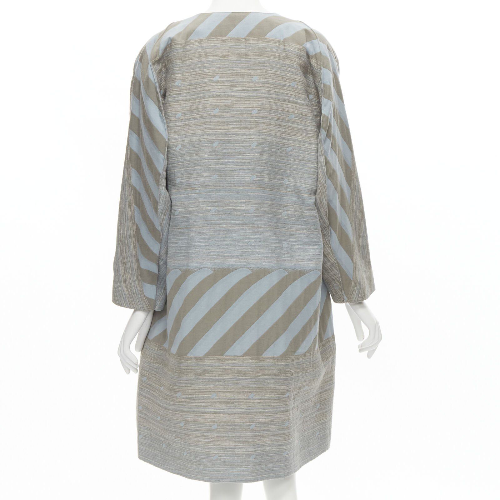 Issey Miyake ISSEY MIYAKE 1980's Vintage grey sky blue geometric jacquard Cocoon coat M Rare Size M / US 6-8 / IT 42-44 - 6 Thumbnail