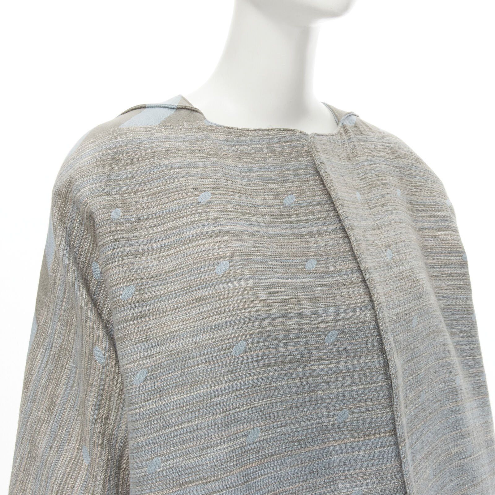 Issey Miyake ISSEY MIYAKE 1980's Vintage grey sky blue geometric jacquard Cocoon coat M Rare Size M / US 6-8 / IT 42-44 - 7 Thumbnail