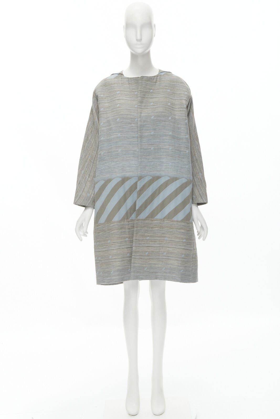 Issey Miyake ISSEY MIYAKE 1980's Vintage grey sky blue geometric jacquard Cocoon coat M Rare Size M / US 6-8 / IT 42-44 - 10 Thumbnail