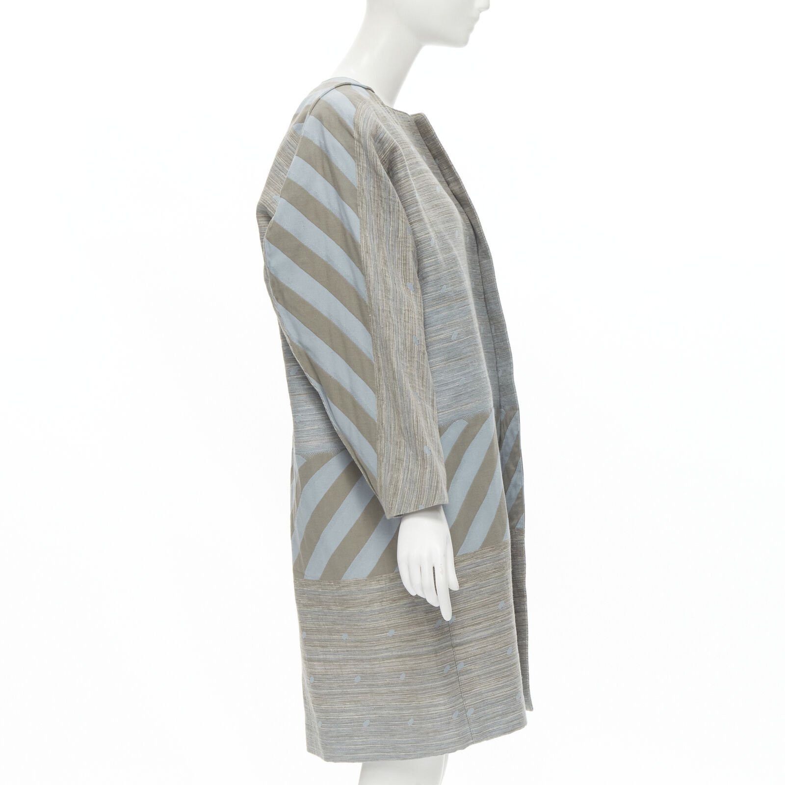 Issey Miyake ISSEY MIYAKE 1980's Vintage grey sky blue geometric jacquard Cocoon coat M Rare Size M / US 6-8 / IT 42-44 - 5 Thumbnail