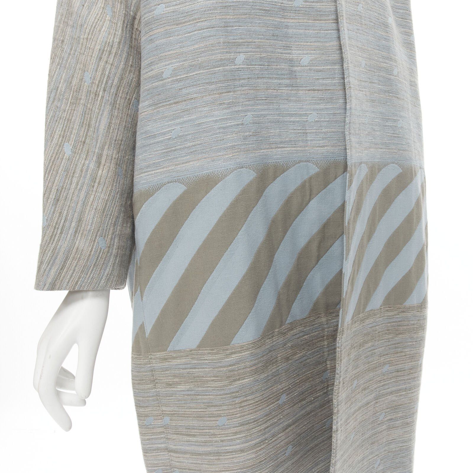Issey Miyake ISSEY MIYAKE 1980's Vintage grey sky blue geometric jacquard Cocoon coat M Rare Size M / US 6-8 / IT 42-44 - 2 Thumbnail