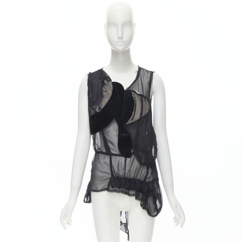 Comme des Garcons COMME DES GARCONS 2009 black sheer velvet patchwork bumps raw sleeveless vest M Size M / US 6-8 / IT 42-44 - 11 Thumbnail