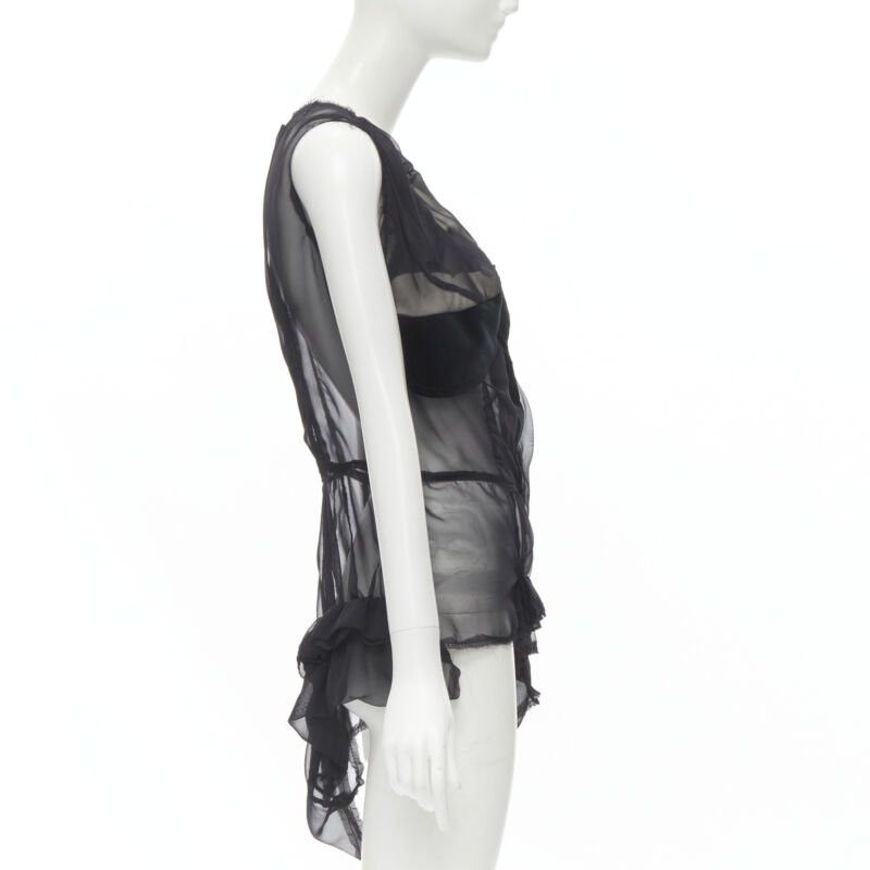 Comme des Garcons COMME DES GARCONS 2009 black sheer velvet patchwork bumps raw sleeveless vest M Size M / US 6-8 / IT 42-44 - 4 Thumbnail