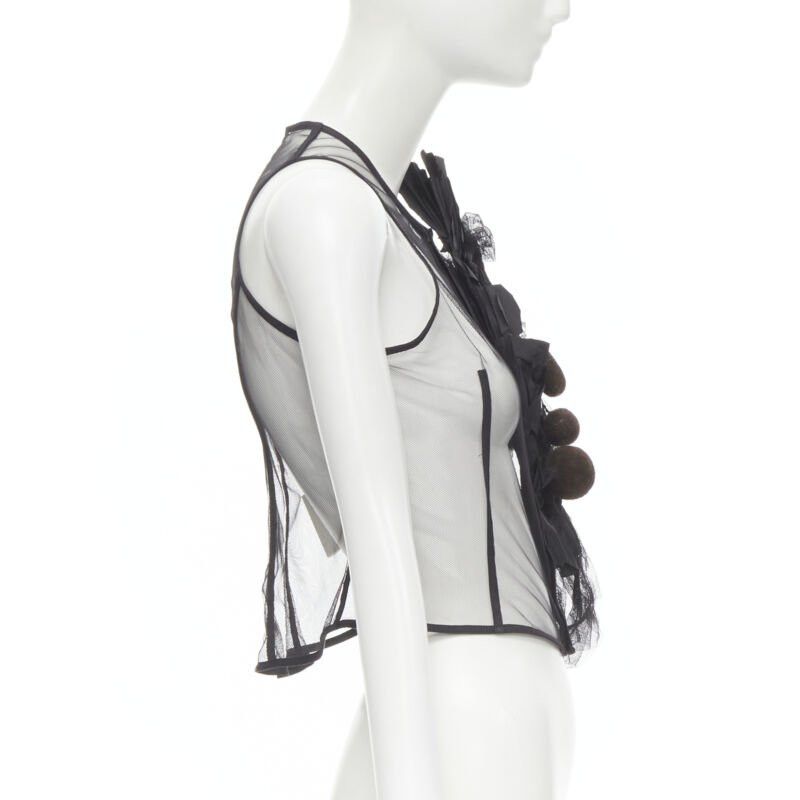 Comme des Garcons COMME DES GARCONS 2004 black sheer net mesh jewel embellishment ruffle vest S Size S / US 4 / IT 40 - 4 Thumbnail