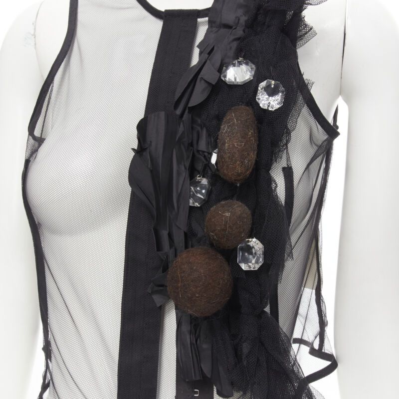 Comme des Garcons COMME DES GARCONS 2004 black sheer net mesh jewel embellishment ruffle vest S Size S / US 4 / IT 40 - 2 Thumbnail