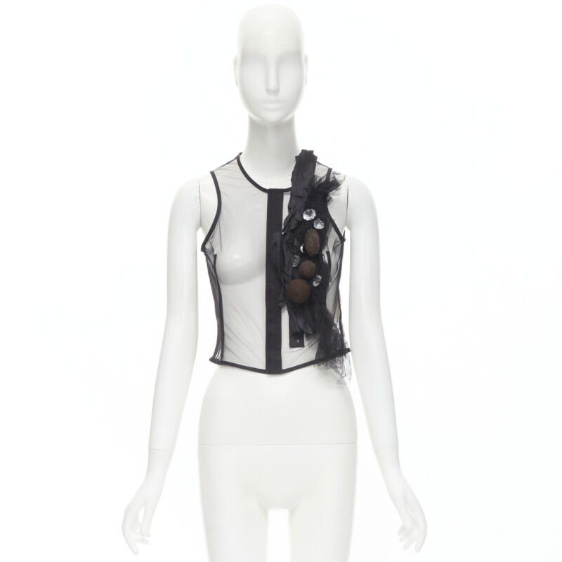 Comme des Garcons COMME DES GARCONS 2004 black sheer net mesh jewel embellishment ruffle vest S Size S / US 4 / IT 40 - 10 Thumbnail