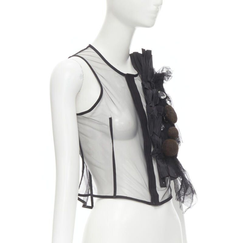 Comme des Garcons COMME DES GARCONS 2004 black sheer net mesh jewel embellishment ruffle vest S Size S / US 4 / IT 40 - 3 Thumbnail
