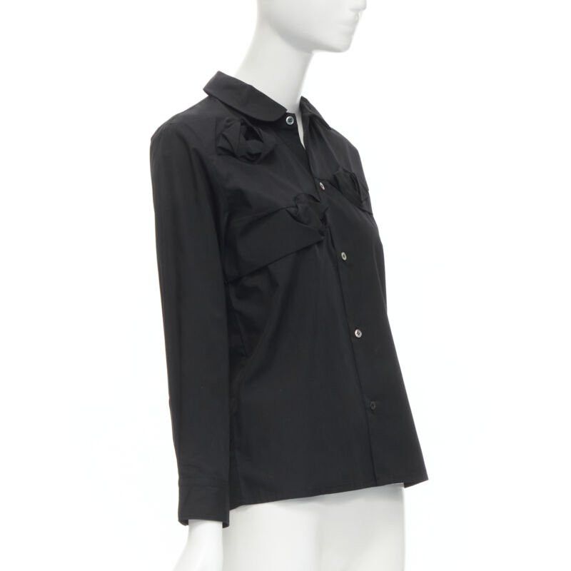 Junya Watanabe JUNYA WATANABE 1999 black cotton rose bud round collar long sleeve shirt M Size M / US 6-8 / IT 42-44 - 3 Thumbnail