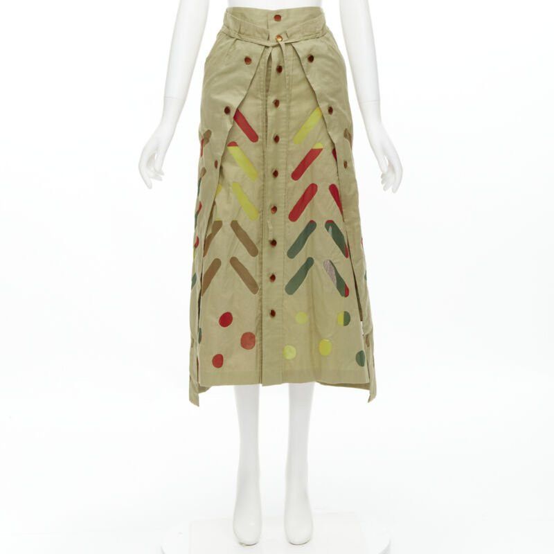 Issey Miyake ISSEY MIYAKE Vintage beige hand stitched colourful sheer panel skirt M Rare Size 28" / US 6 / IT 42 - 10 Thumbnail