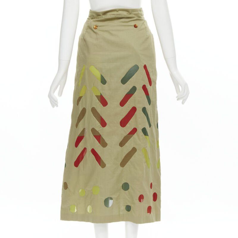 Issey Miyake ISSEY MIYAKE Vintage beige hand stitched colourful sheer panel skirt M Rare Size 28" / US 6 / IT 42 - 5 Thumbnail
