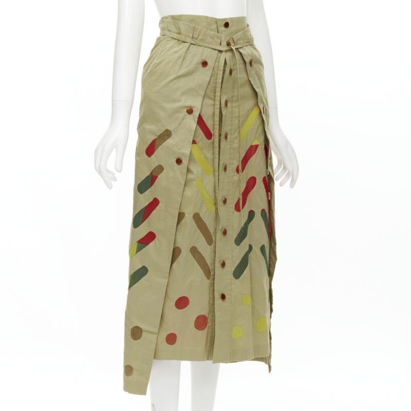 Issey Miyake ISSEY MIYAKE Vintage beige hand stitched colourful sheer panel skirt M Rare Size 28" / US 6 / IT 42 - 3 Thumbnail
