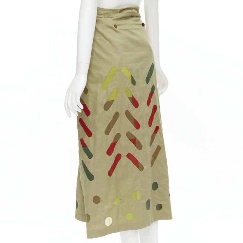 Issey Miyake ISSEY MIYAKE Vintage beige hand stitched colourful sheer panel skirt M Rare Size 28" / US 6 / IT 42 - 6 Thumbnail