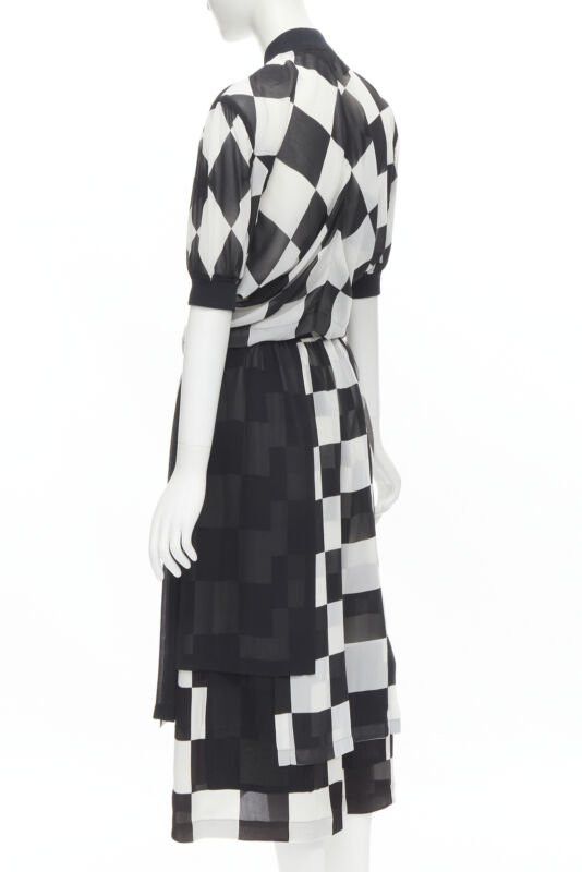 Comme des Garcons COMME DES GARCONS 1988 Runway black white chessboard checkered bomber skirt S Size S / US 4 / IT 40 - 6 Thumbnail