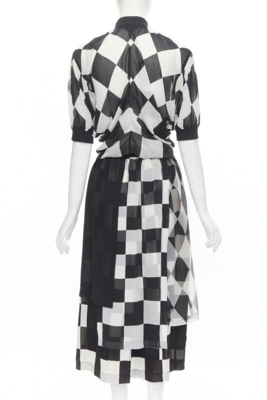 Comme des Garcons COMME DES GARCONS 1988 Runway black white chessboard checkered bomber skirt S Size S / US 4 / IT 40 - 5 Thumbnail