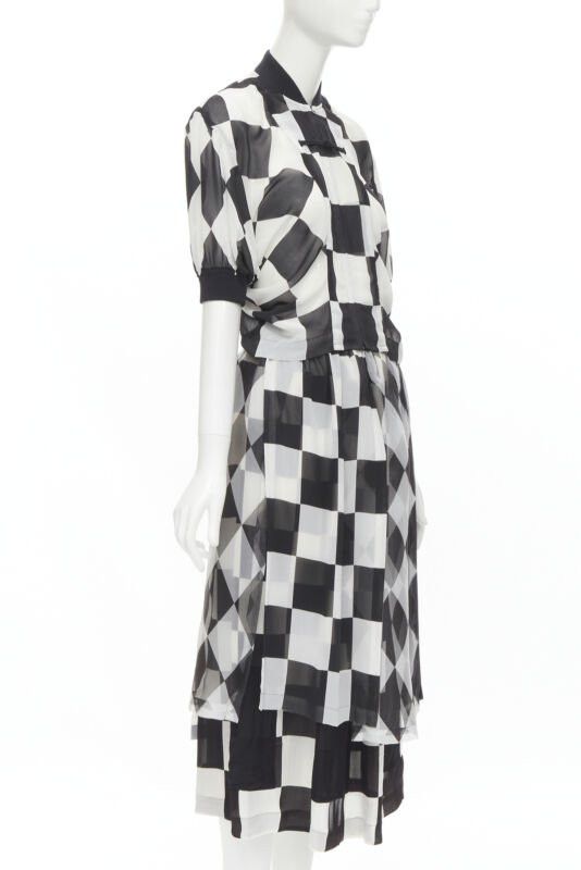 Comme des Garcons COMME DES GARCONS 1988 Runway black white chessboard checkered bomber skirt S Size S / US 4 / IT 40 - 3 Thumbnail