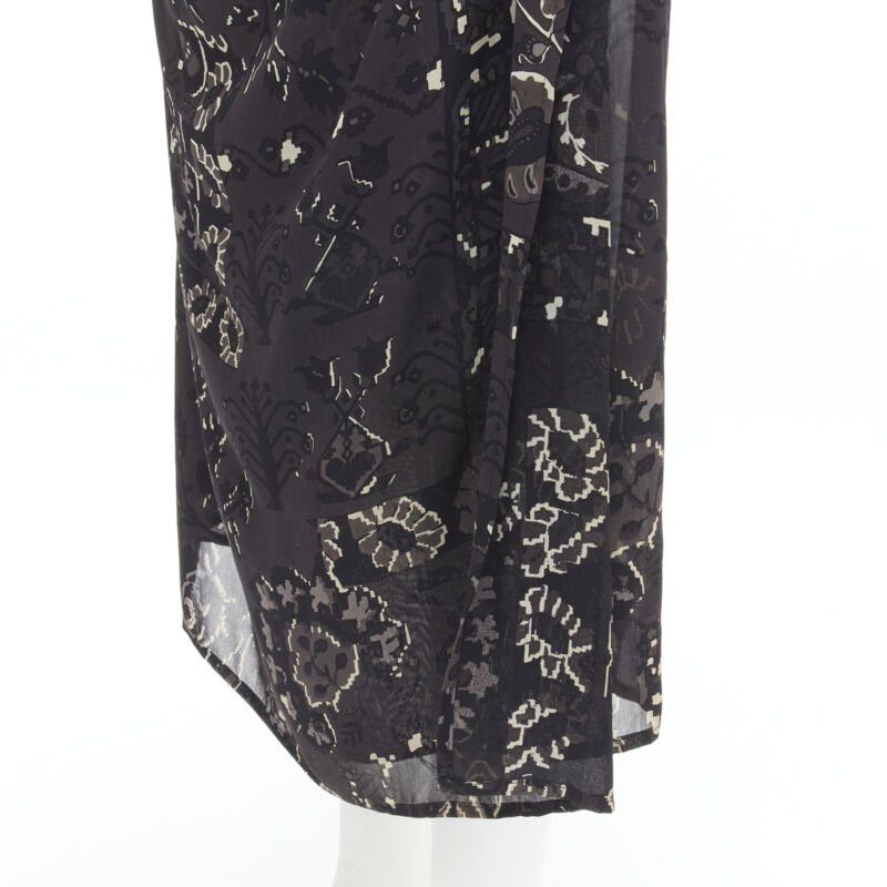 Yohji Yamamoto YOHJI YAMAMOTO black pixelated floral paisley cut out draped front midi dress S Size S / US 4 / IT 40 - 8 Thumbnail