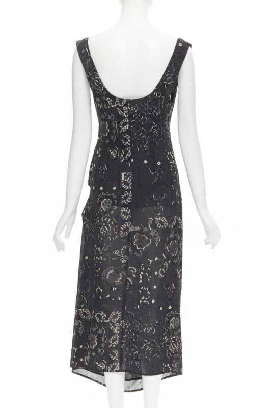 Yohji Yamamoto YOHJI YAMAMOTO black pixelated floral paisley cut out draped front midi dress S Size S / US 4 / IT 40 - 5 Thumbnail