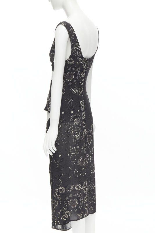 Yohji Yamamoto YOHJI YAMAMOTO black pixelated floral paisley cut out draped front midi dress S Size S / US 4 / IT 40 - 6 Thumbnail