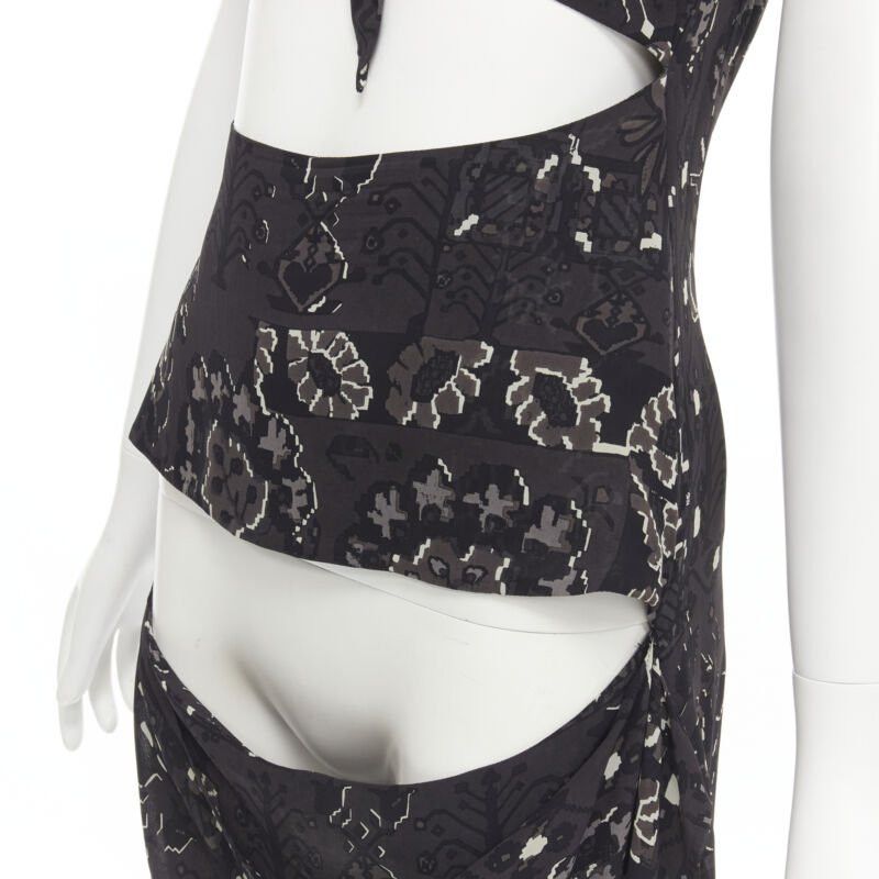 Yohji Yamamoto YOHJI YAMAMOTO black pixelated floral paisley cut out draped front midi dress S Size S / US 4 / IT 40 - 2 Thumbnail