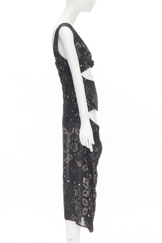 Yohji Yamamoto YOHJI YAMAMOTO black pixelated floral paisley cut out draped front midi dress S Size S / US 4 / IT 40 - 4 Thumbnail