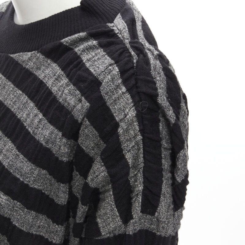 Issey Miyake ISSEY MIYAKE 1980s Vintage grey black stripe draped gathered sweater S Size S / US 4 / IT 40 - 8 Thumbnail