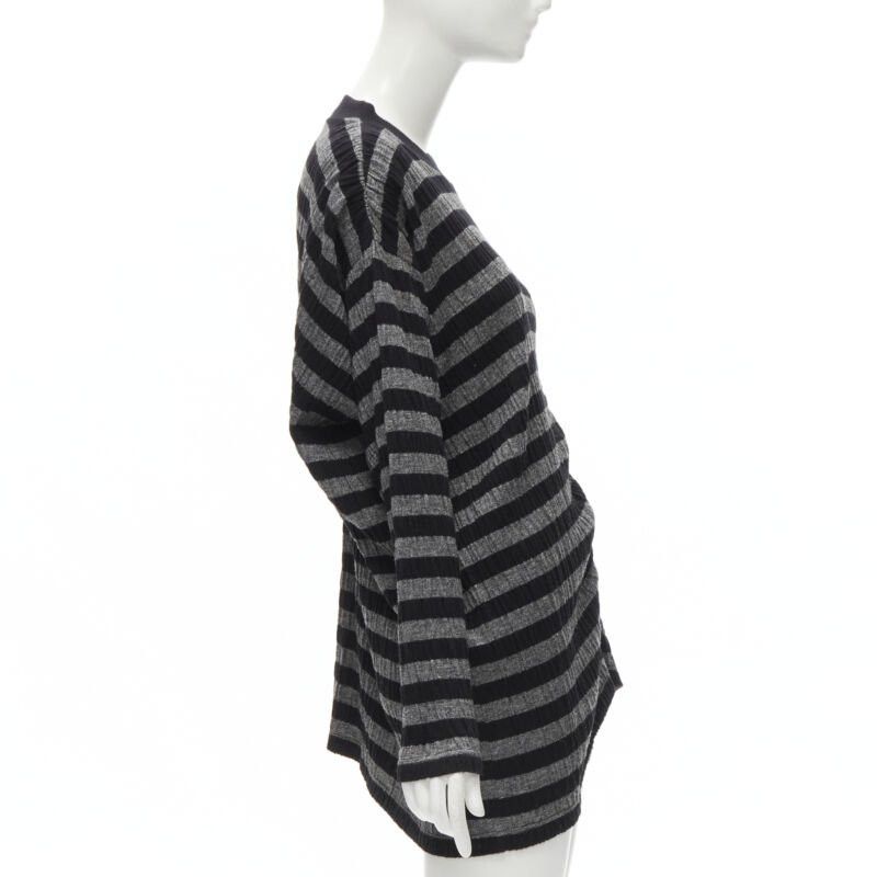 Issey Miyake ISSEY MIYAKE 1980s Vintage grey black stripe draped gathered sweater S Size S / US 4 / IT 40 - 4 Thumbnail