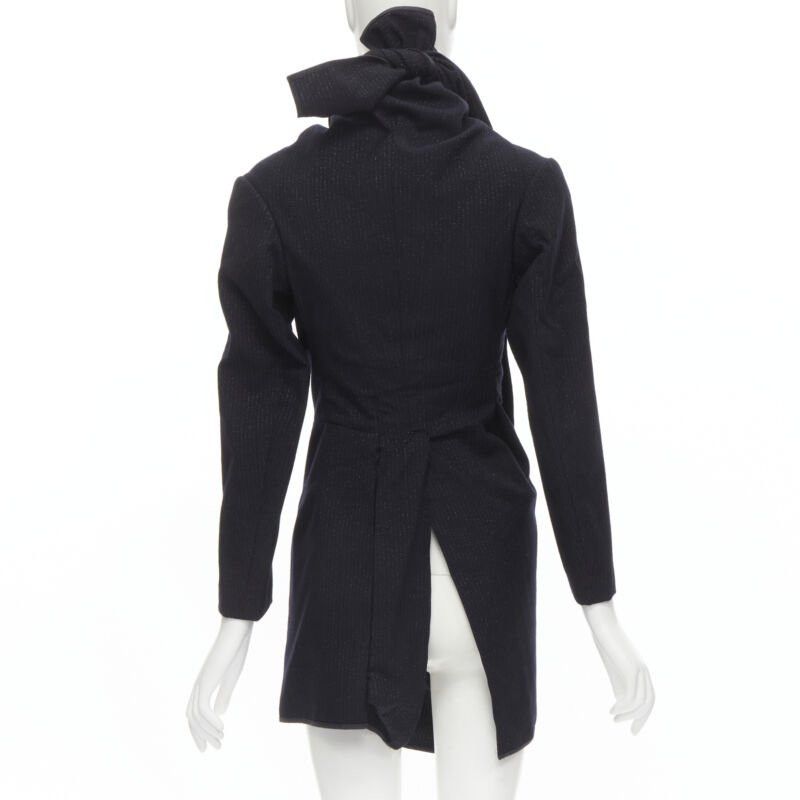 Comme des Garcons COMME DES GARCONS 1999 Vintage black silver pinstripe wool wrap draped coat S Size S / US 4 / IT 40 - 5 Thumbnail