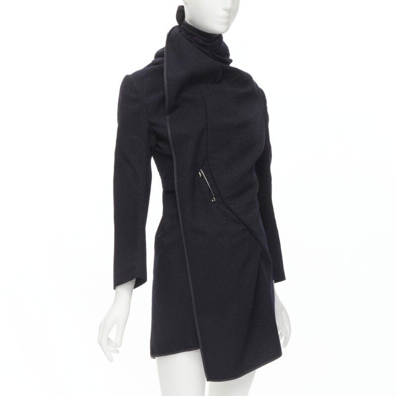 Comme des Garcons COMME DES GARCONS 1999 Vintage black silver pinstripe wool wrap draped coat S Size S / US 4 / IT 40 - 3 Thumbnail