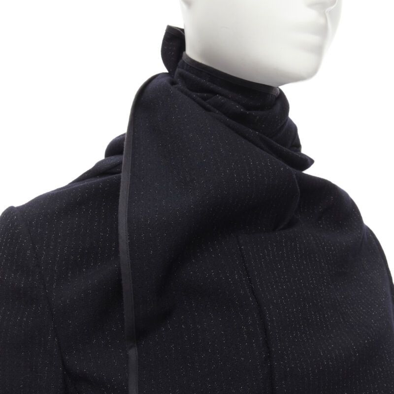 Comme des Garcons COMME DES GARCONS 1999 Vintage black silver pinstripe wool wrap draped coat S Size S / US 4 / IT 40 - 7 Thumbnail