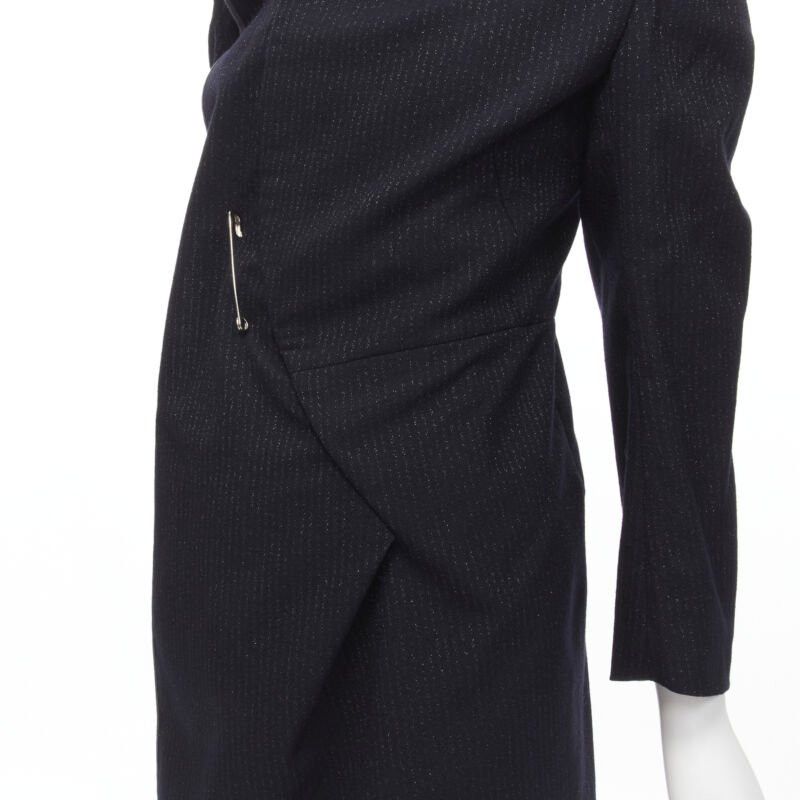 Comme des Garcons COMME DES GARCONS 1999 Vintage black silver pinstripe wool wrap draped coat S Size S / US 4 / IT 40 - 9 Thumbnail