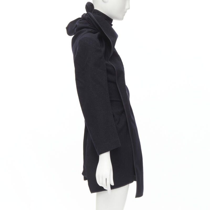 Comme des Garcons COMME DES GARCONS 1999 Vintage black silver pinstripe wool wrap draped coat S Size S / US 4 / IT 40 - 4 Thumbnail