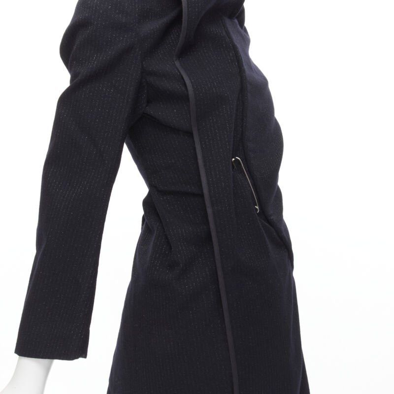 Comme des Garcons COMME DES GARCONS 1999 Vintage black silver pinstripe wool wrap draped coat S Size S / US 4 / IT 40 - 2 Thumbnail
