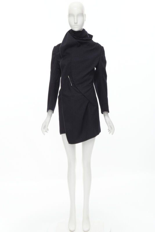 Comme des Garcons COMME DES GARCONS 1999 Vintage black silver pinstripe wool wrap draped coat S Size S / US 4 / IT 40 - 12 Thumbnail